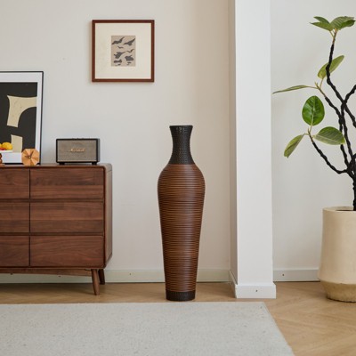 Aukfa 39-Inch Tall Standing Floor Vase – Two-Tone Dark Brown Finish – Elegant Home Décor for Living Room, Bedroom, and Entryway