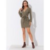 INSPIRE CHIC Women's V-neck Long Bishop Sleeve Tie Waist Sweater Dress - 3 of 4