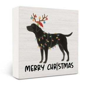 Black Labrador Retriever Merry Christmas Wooden Box Sign Desk Decor, Black Lab Gifts, Christmas Lab Dog Wood Block Sign - 1 of 4