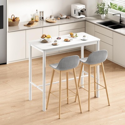 Lirago 47 Inch Industrial Bar Table with Metal Legs – Thickened Solid Wood Top, 300lbs Capacity White