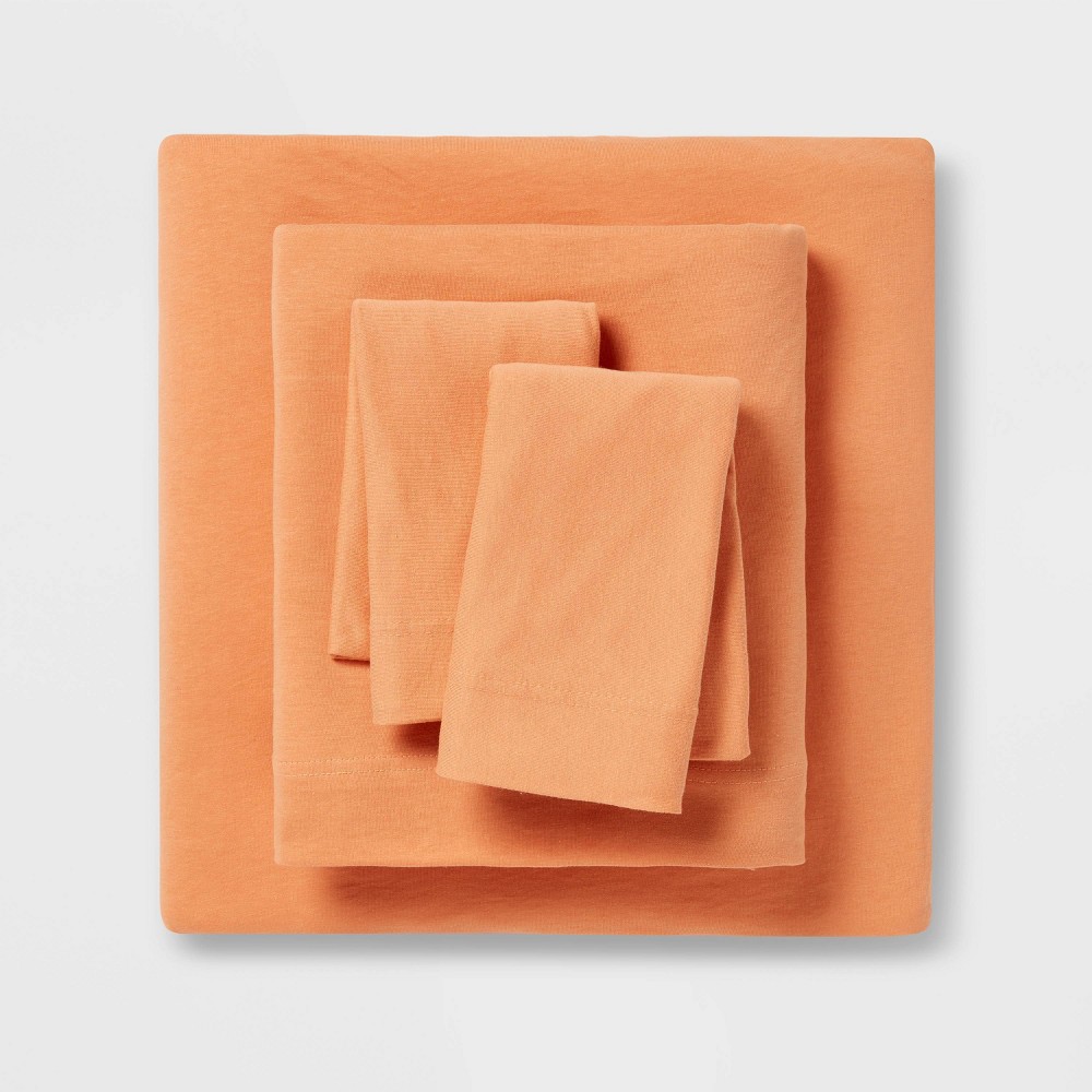 Queen Solid Jersey Sheet Set Orange - Room Essentials