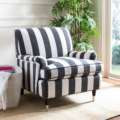 Chloe Black and White Striped Linen Arm Chair