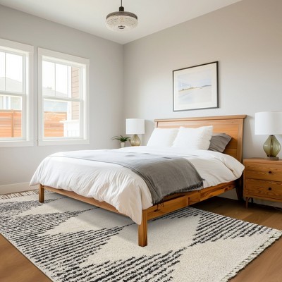 Off-White Synthetic Square Shag Rug with Braided Tassels