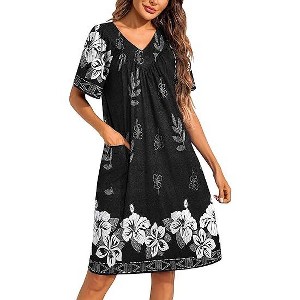 Ekouaer Womens House Dress Floral Print Moo Moos Nightgowns Moomoo Dresses  Mumus with Pockets Black XL : Target