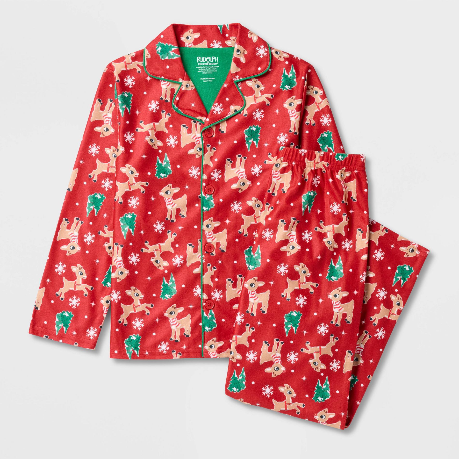 Kids' 2pc Rudolph the Red-Nosed Reindeer Christmas Coat Pajama Set - Red