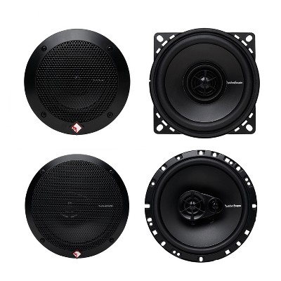 Rockford Fosgate R14X2 4 Inch 60 Watts 2 Way Full Range Speakers (Pair) and Rockford Fosgate R165X3 6.5-Inch 90 Watt 3 Way Coaxial Speakers (Pair)
