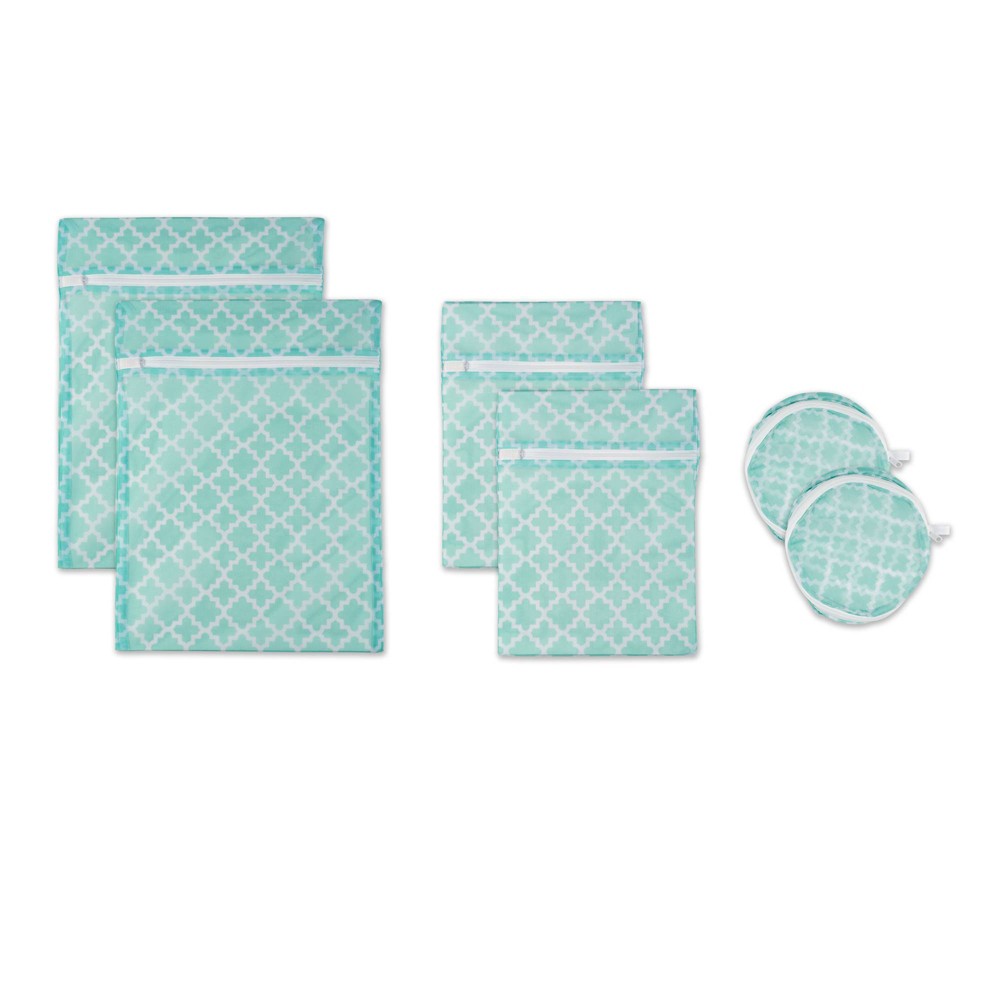 Photos - Laundry Basket / Hamper Design Imports Set of 6 Aqua Lattice F Mesh Laundry Bags: Polyester, Small Mesh, Lingerie & Bra Wash, 15.75"x11.75"