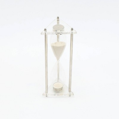 TopComfy Decorative Object Aluminium Frame Sand Timer Hourglass for Elegant Home Office Decor, Silver, 4.5"*4.5"*12.5"