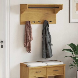Aghana Digitals Solid Pine Wood Walnut Finish Wall-Mounted Coat Rack with 5 Hooks for Hallway - 1 of 4