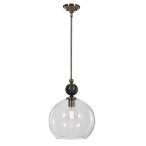 Uttermost Oxidized Aged Brass Black Pendant Lighting 13 3/4" Wide Modern Industrial Clear Glass Globe Shade Dining Room House - 1 of 1