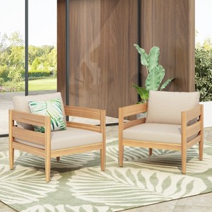 Christopher Knight Home Fritz Outdoor Rustic Upholstered Club Chair with Slat Paneling (Set of 2) - 1 of 4