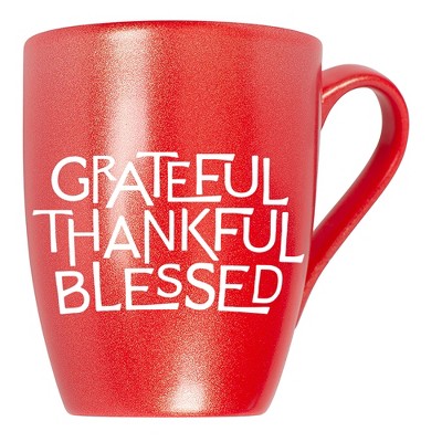 Elanze Designs Grateful Thankful Blessed Crimson Red 10 ounce New Bone China Coffee Cup Mug