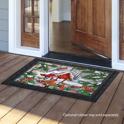 Winter Birds Gathering Rectangular Rubber Doormat 30" x 18"