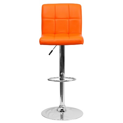 Orange Quilted Vinyl Adjustable Height Swivel Barstool with Chrome Base