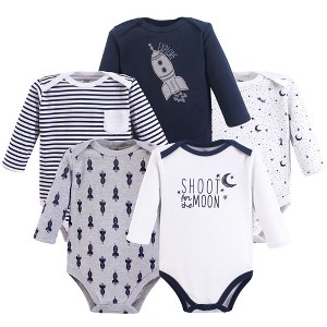 Yoga Sprout Baby Boy Cotton Long-Sleeve Bodysuits 5pk, Moon - 1 of 1