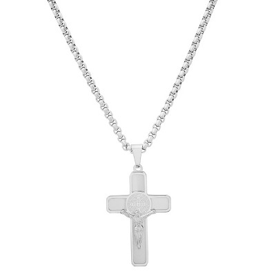 Steeltime 24" Men's stainless steel St. Benedict crucifix pendant