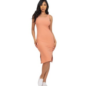 Slickblue Women's Ribbed Tank Midi Dress with Side Slit, Stretch Jersey Fabric, 8 Colors Options, Size S-L - 1 of 4
