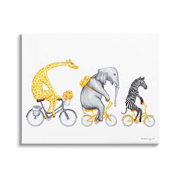 Stupell Industries Savanna Animals Riding Bikes Bicycles Yellow Accent Canvas Wall Art