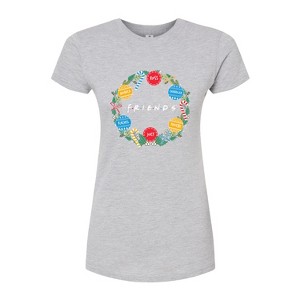 Women's Friends Wreath Fitted Graphic T-Shirt - Heather Grey - Large - 1 of 2