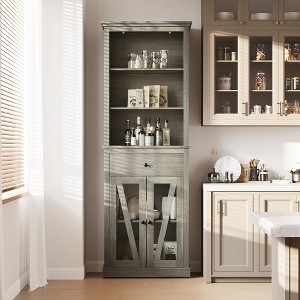 Farmhouse Tall Bathroom Storage Cabinet with Doors, Drawers & Adjustable Shelves, Rustic Bookshelf Organizer - 1 of 4