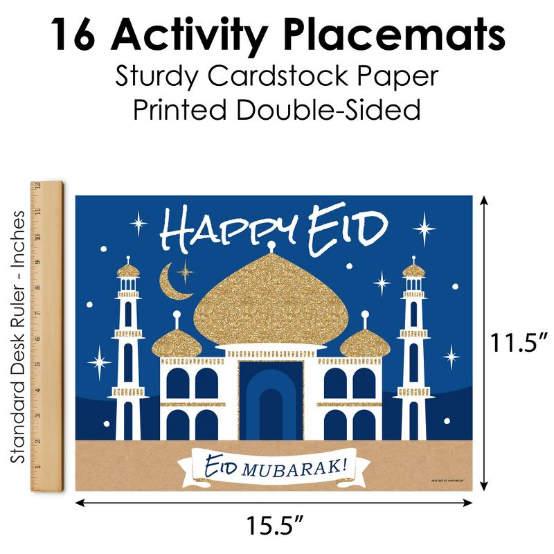 Big Dot of Happiness Eid Mubarak - Paper Ramadan Party Coloring Sheets - Happy Eid Activity Placemats - Set of 16, 5 of 8