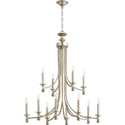 Quorum Lighting Rossington 12-Light Chandelier, Aged Silver Leaf, 31.5W x 37.5H, Dry Rated