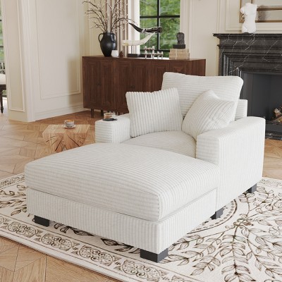 GDFStudio Eureka 41"W Oversized Upholstered Chaise Lounge Chair with USB Port and Cup Holder