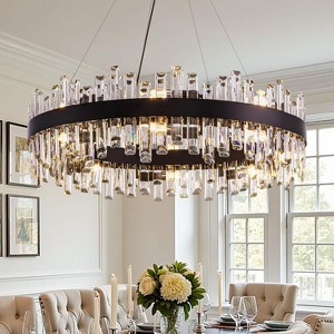 Siljoy Modern Crystal Chandelier for Dining Room,16-Light Black Round Chandelier, 31.5-inch K9 Crystal Raindrop Ceiling Light - 1 of 4