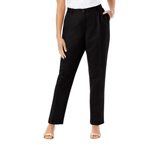 Jessica London Women's Plus Size Linen Pleat-front Pant - 26 W, Black ...