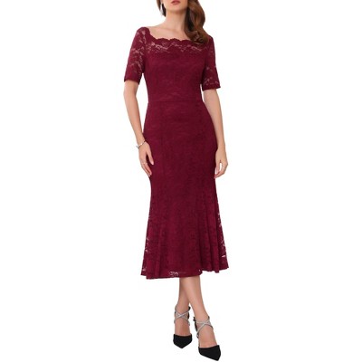 INSPIRE CHIC Women's Off Shoulder Short Sleeve Formal Wedding Mermaid Lace Cocktail Dresses
