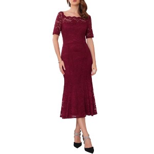 INSPIRE CHIC Women's Off Shoulder Short Sleeve Formal Wedding Mermaid Lace Cocktail Dresses - 1 of 4