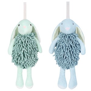 REGALWOVEN Cute Cartoon Rabbit Shape Fuzzy Ball Soft Absorbent Chenille Hand Towel 2 Pack 6" x 14" - 1 of 4