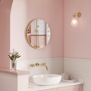 24-Inch Gold Round Bathroom Mirror, Metal Frame, Easy Install, Wall Mirror for Entryway, Living Room - Elegance Reflected - 1 of 3