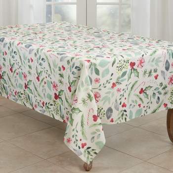 Saro Lifestyle Holiday Tablecloth With Christmas Foliage and Candy Canes