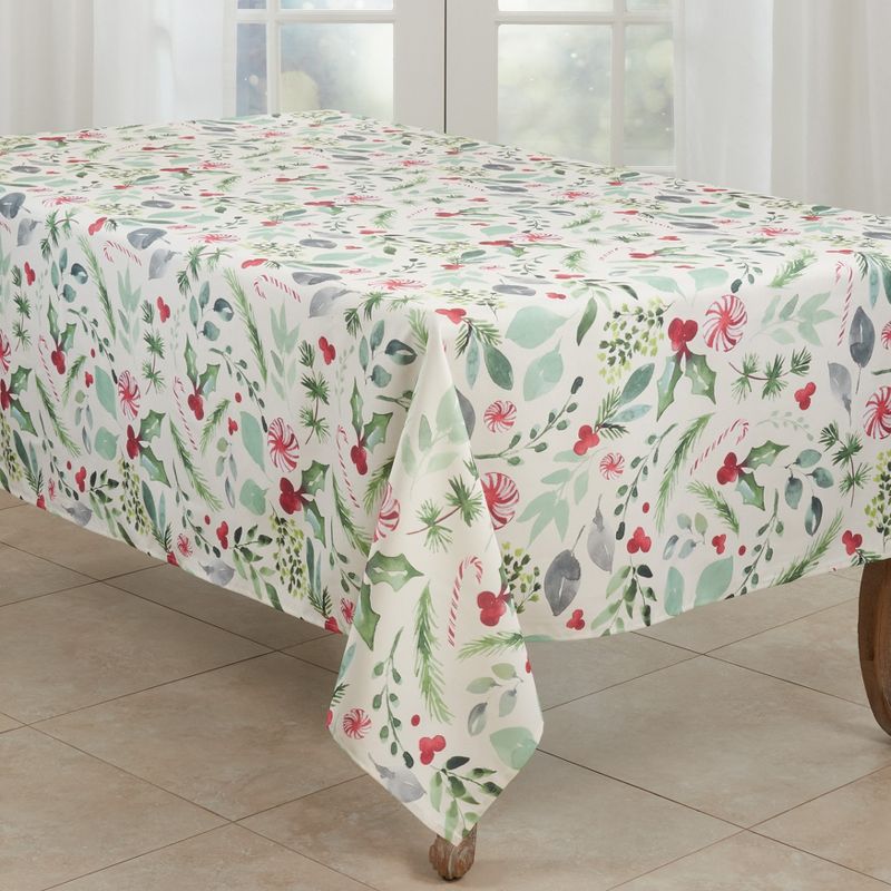 Saro Lifestyle Holiday Tablecloth With Christmas Foliage and Candy Canes, 1 of 6