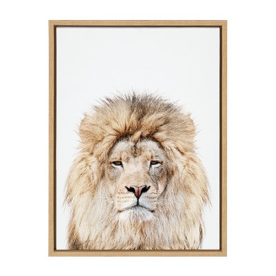 Lion Stare Portrait Framed Canvas Wall Art, 27" x 22"