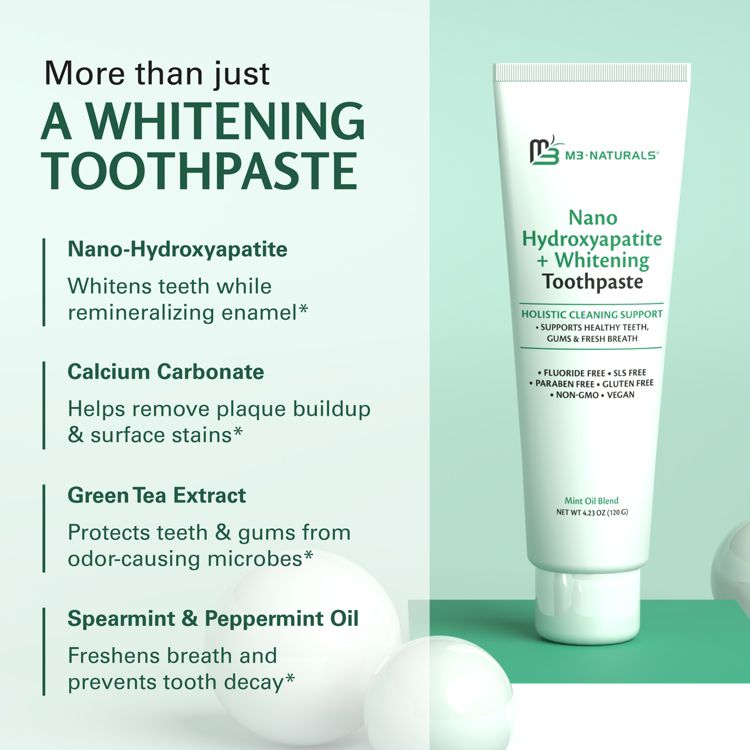 Nano Hydroxyapatite Flouride-Free Whitening Toothpaste + Calcium, Non-GMO, Vegan, Paraben Free, Mint Toothpaste, M3, 4.23 oz, 4 of 6