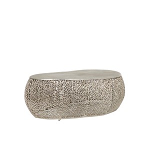 Olivia & May Aluminum Abstract Oval Coffee Table with Open Lattice Work Silver - 1 of 4