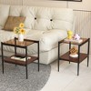 VYNXARIA Set of 2 Rectangle Brown End Table, Tempered Glass Tabletop with MDF layer, Modern Table for Living Room - 3 of 4