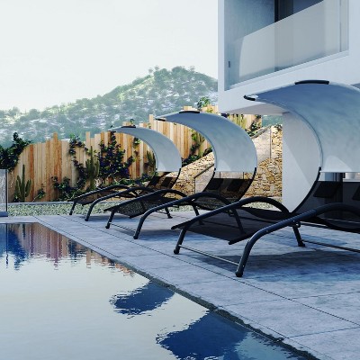 Extra Large Outdoor Double Lounge Chair with Canopy, Two-Person Sunbed with Pillows & Iron Stand