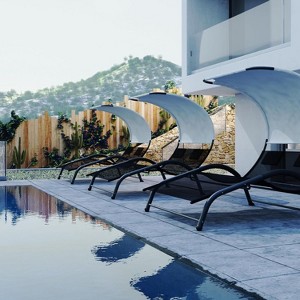 Extra Large Outdoor Double Lounge Chair with Canopy, Two-Person Sunbed with Pillows & Iron Stand - 1 of 4