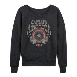 Women's - Marvel - Captain America Band Tee Style Lightweight French Terry Wide Neck Long Sleeve Shirt - 1 of 4