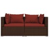 vidaXL Poly Rattan Patio Loveseat with Cushions - 2-Seater Outdoor Lounge Set in Brown and Cinnamon Red - Fabric Cushions - 3 of 4