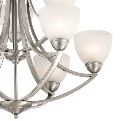 Milbury Satin Nickel Two-Tier 9-Light Chandelier with White Glass Shades