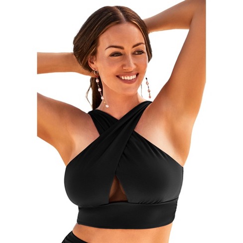 Swimsuits for All Women's Plus Size Longline High Neck Bikini Top - 8, Black