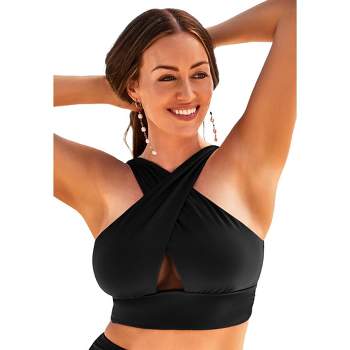 Swimsuits For All Women's Plus Size Longline High Neck Bikini Top, 22 -  Black : Target