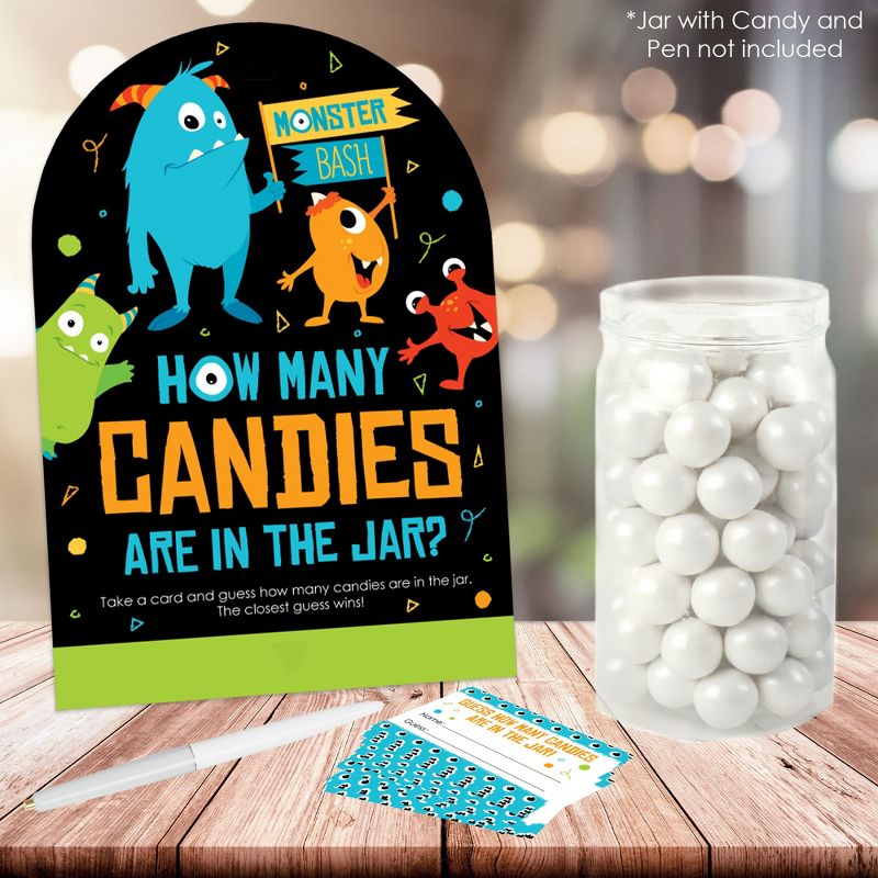 Big Dot of Happiness Monster Bash - How Many Candies Little Monster Birthday Party or Baby Shower Game - 1 Stand and 40 Cards - Candy Guessing Game, 2 of 9