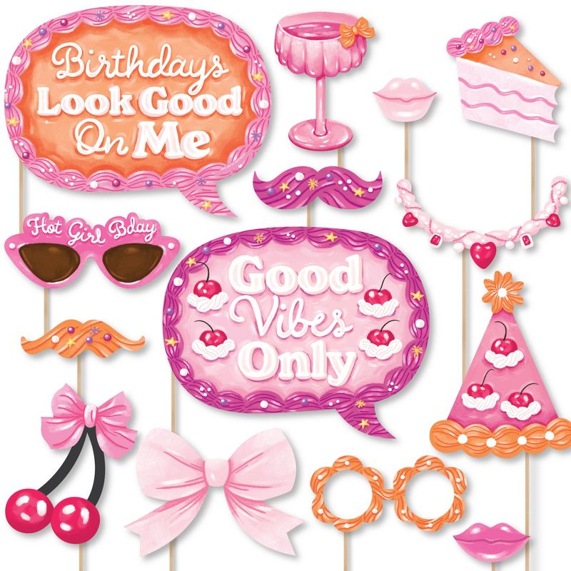 Big Dot of Happiness Hot Girl Bday - Vintage Cake Birthday Party Photo Booth Props Kit - 20 Count, 1 of 7