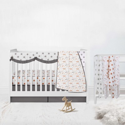 Bacati - Boys Basketball Muslin Orange Gray 8 pc Crib Bedding Set with Long Rail Guard Cover