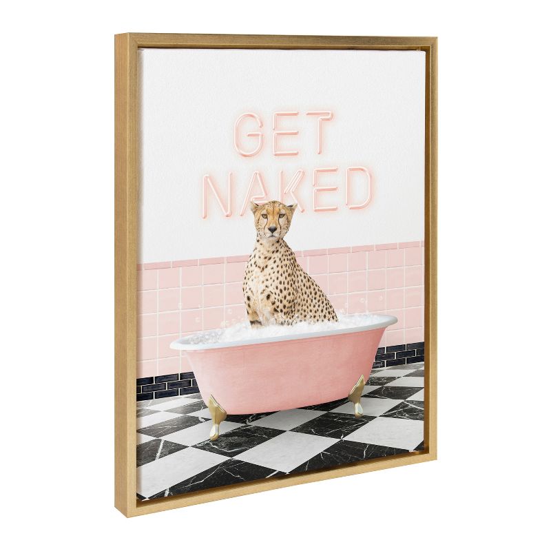 Kate &#38; Laurel All Things Decor 18&#34;x24&#34; Sylvie Cheetah Get Naked in Retro Pink Bath Framed Wall Art by Amy Peterson Art Studio Bright Gold, 1 of 7